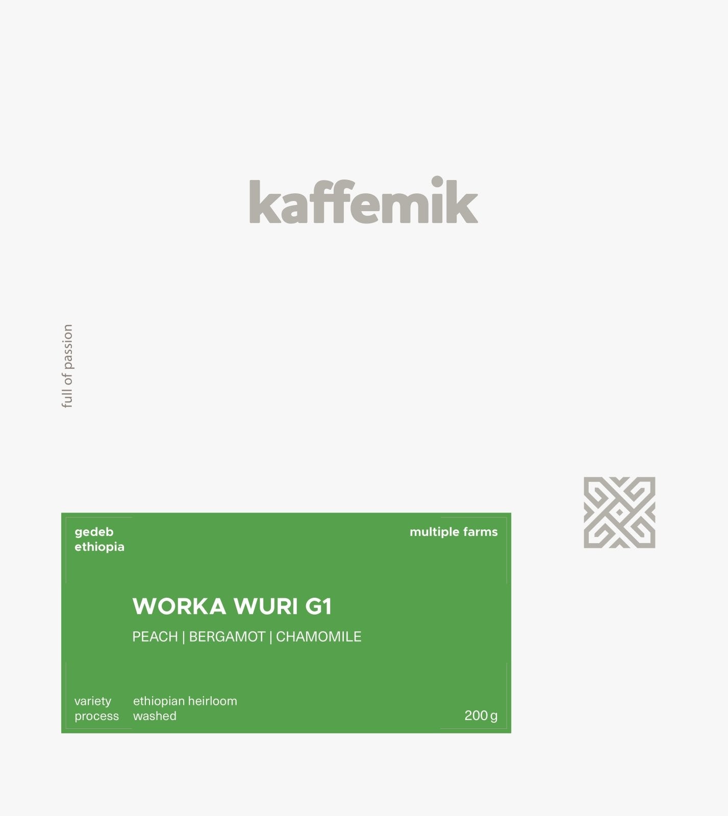 WORKA WURI G1 specialty coffee from Ethiopia, washed process with notes of peach, bergamot, and chamomile.